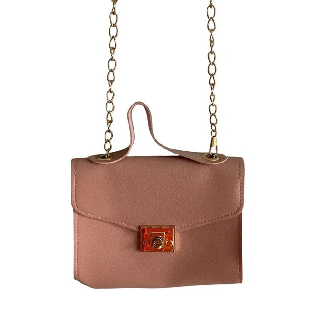 Handmade Faux Leather Pink Purse Gold Chain